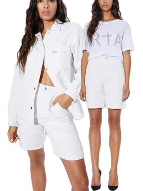 RTA Fani Quilted High-Rise Relaxed-Fit Bermuda Shorts (White)